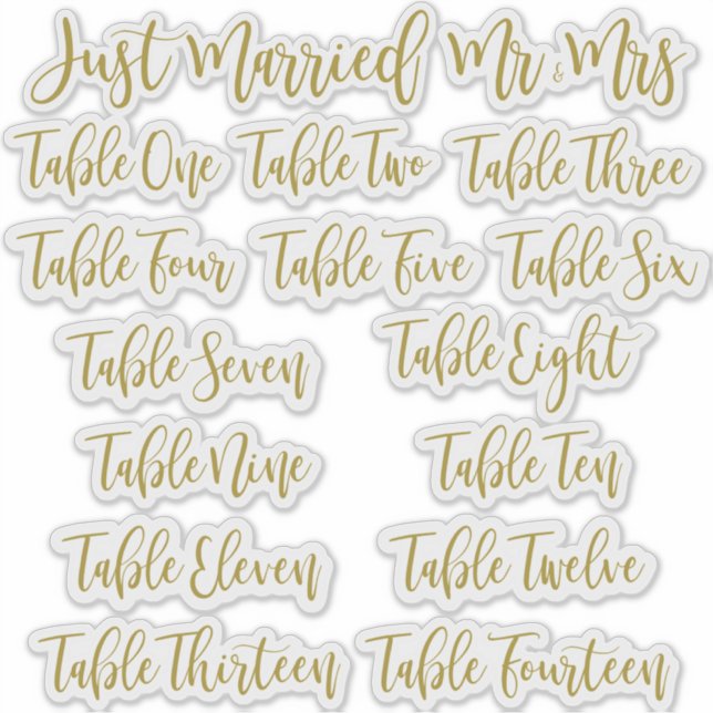 Adesivo Golden Typography Just Married, Mr & Mrs and Table (Frente)