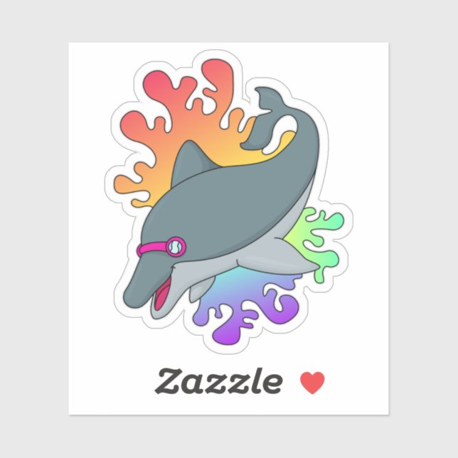 Adesivo Golfinho a Nadar com óculos de natação (Folha)