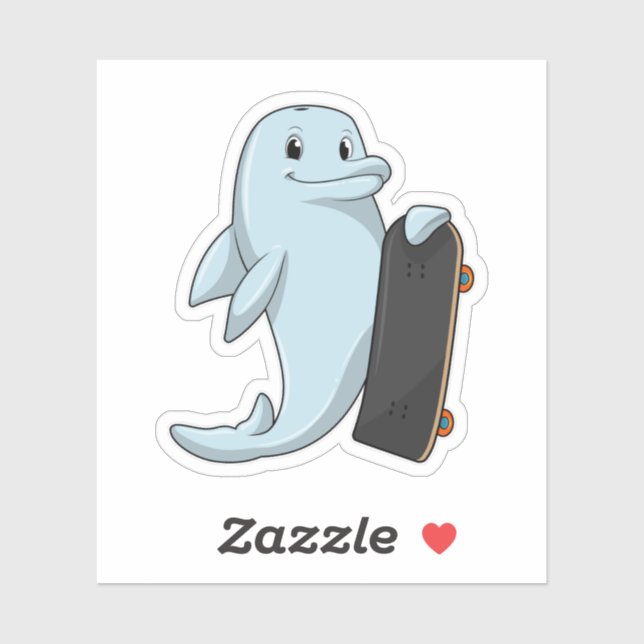 Adesivo Golfinho como Patinador com skate (Folha)