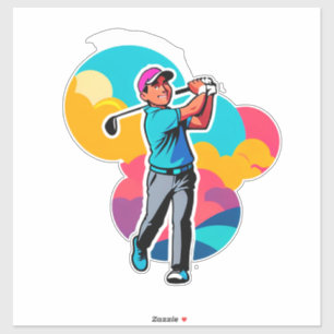 Adesivo Golfista vibrante no estilo Pop-Art balançando um