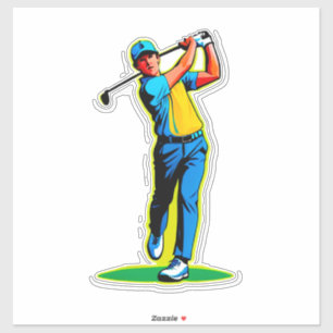 Adesivo Golfista vibrante no estilo Pop-Art balançando um