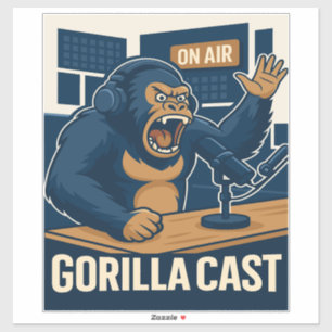 Adesivo Gorilla Podcast no Ar Estúdio Engraçado Podcaster