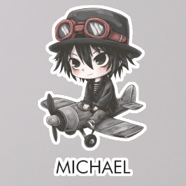 Adesivo Gothic Boy Pilot flies Airplane Personalized Anime