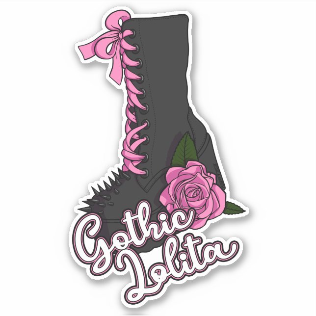 Adesivo Gótica Lolita Slogan Rosa Rosa Boot Vinil Sticker (Frente)
