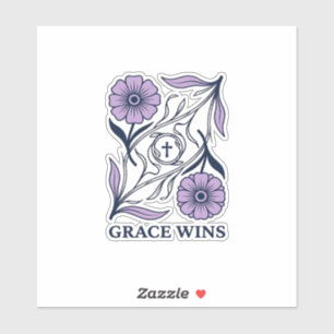 Adesivo Grace Wins Floral Camiseta Cristã Vintage com Grav