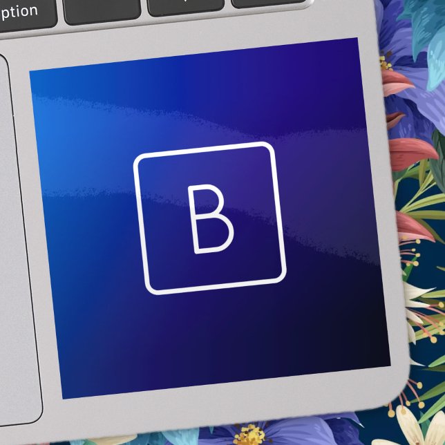 Adesivo Gradiente e Monograma de Mão Azul Escuro Simples (Criador carregado)