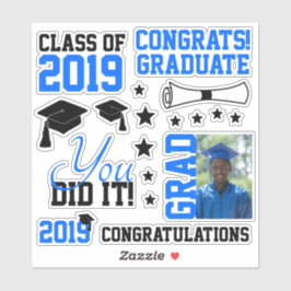 Adesivo Graduação de Fotos Azul e Preta