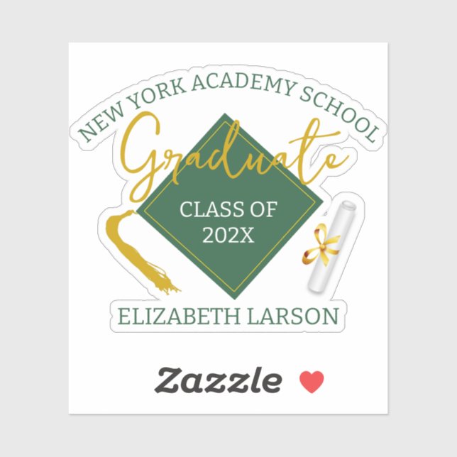 Adesivo Graduação em Curvas Verdes do Mais velho Elegante  (Folha)