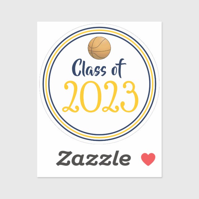 Adesivo Graduação por ano de classe de basquetebol marinho (Folha)
