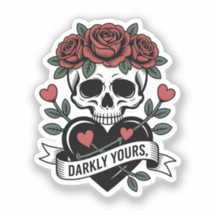 Adesivo Gráfico Darkly Yours: Caveira Gótica com Rosas Ver