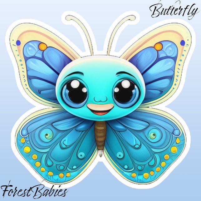 Adesivo Gráfico de Cartoons de Borboleta de Crianças Azuis (Butterfly ForestBabies Sticker)