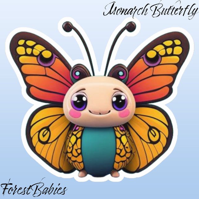 Adesivo Gráfico de Cartoons de Borboleta Monarca Whimsical (Monarch Butterfly ForestBabies Sticker)