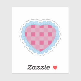 Adesivo Gráfico de Coração Xadrez Retro Rosa Pastel e Azul
