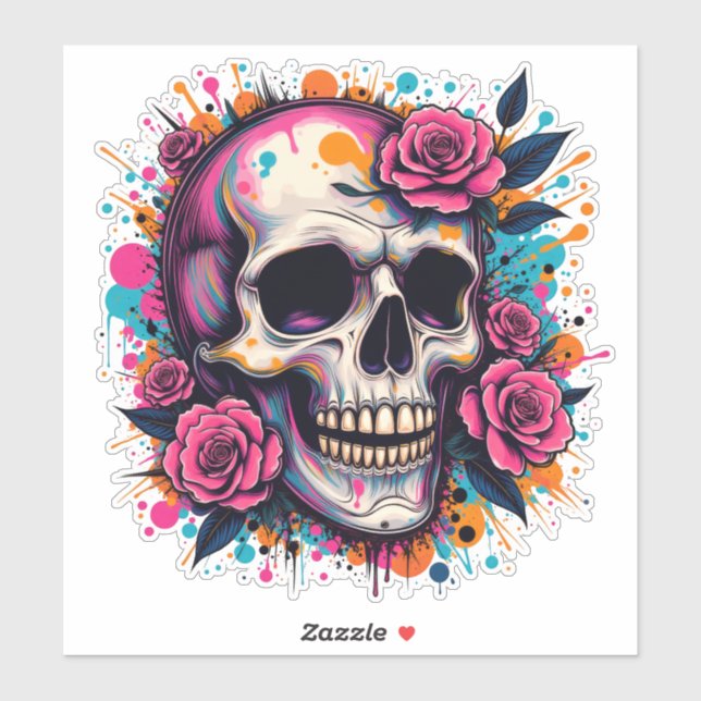 Adesivo Grafite - Caveira e Rosas (Folha)
