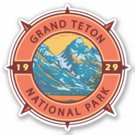 Adesivo Grande Teton National Park Retro Compass Emblem