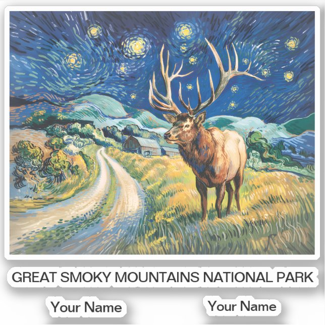 Adesivo Great Smoky Mountains Wildlife Elk Retro Van Gogh (Frente)
