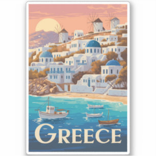 Adesivo Grécia Mykonos Illustration Viagem Art Vintage