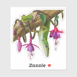Adesivo Green anole with Fuchsias 