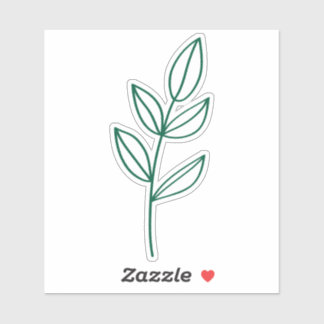 Adesivo Green Leaf Line Art Custom Cut Glossy White