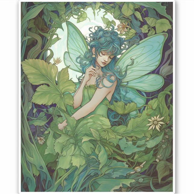 Adesivo Green Woodland Fairy Fantasy Art (Frente)