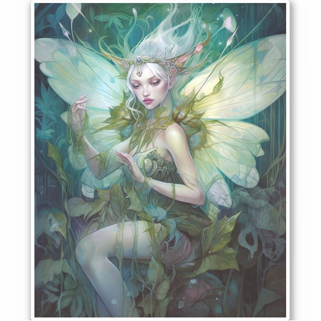 Adesivo Green Woodland Fairy Fantasy Art (Frente)
