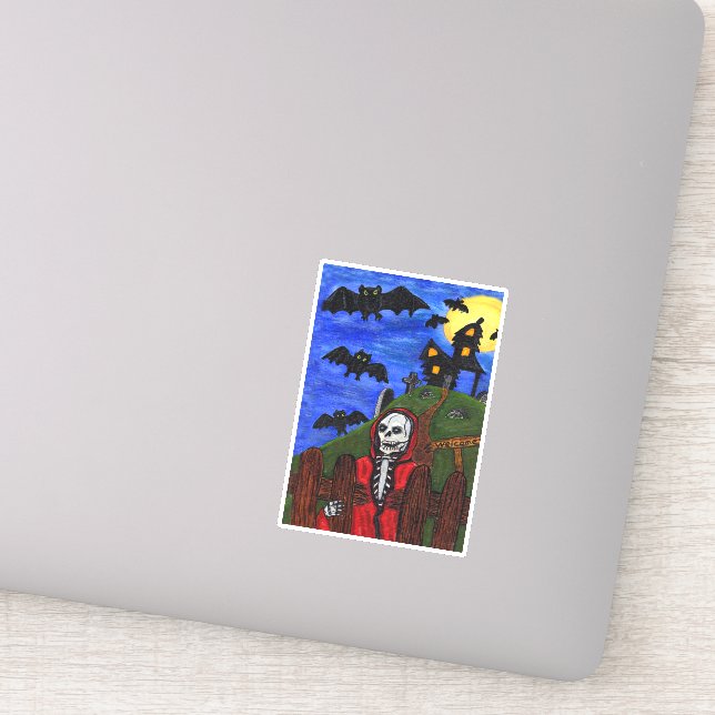 Adesivo Grim Reaper Red Cape Hauned House Bats Moon (Detalhe)