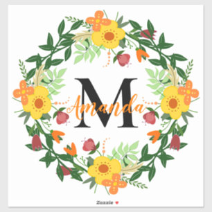 Adesivo Grinalda floral Monogrammed
