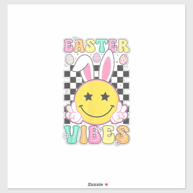 Adesivo Groovy Easter Vibes Bunny Easter Day Smile Face Gi (Folha)