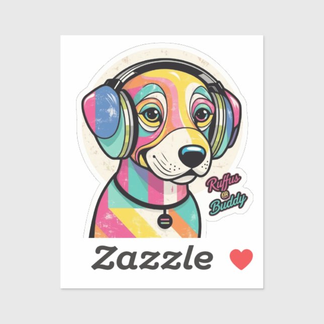 Adesivo Groovy Puppy: Uma Canina Colorida (Folha)