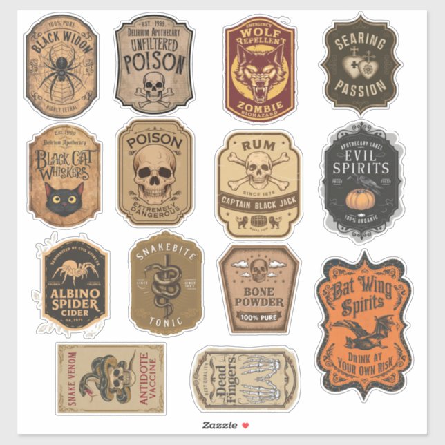 Adesivo Grupo De Halloween De 14 Frascos De Poção Mágica (Folha)