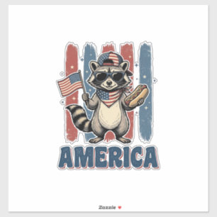 Adesivo Guaxinim Patriótico América Camisa Vintage Design_