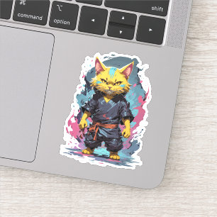 Adesivo Guerreiro Ninja Gato Amarelo Aquarela Legal