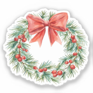 Adesivo Guirlanda de Natal em Aquarela com Laço Vermelho e