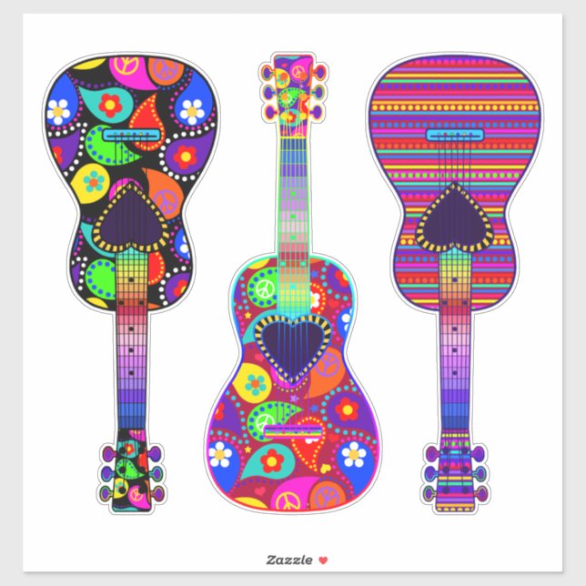 Adesivo Guitarras pintadas | Boho | Estilo Hippie (Folha)
