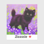 Adesivo Gustav Klimt Black Kitten<br><div class="desc">Vinheta com um gatinho preto Gustav Klimt! Esta beleza de olhos largos se coloca num campo verde de flores roxas. Um presente pensativo para amantes de gatos e entusiastas de arte austríacos!</div>