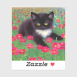 Adesivo Gustav Klimt Tuxedo Cat<br><div class="desc">Vinheta com um gato de smoking Gustav Klimt! Este adorável gatinho preto e branco se senta num campo de flores vermelhas,  azuis,  brancas e laranja. Um presente incrível para amantes de gatos e entusiastas de arte austríacos!</div>