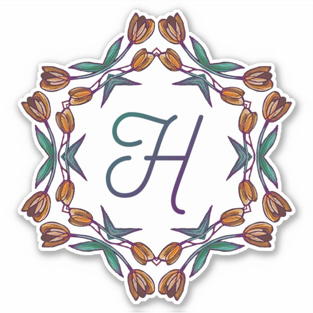 Adesivo H Fluxos de Deco de Boho Únicos Iniciais Bonito (Frente)