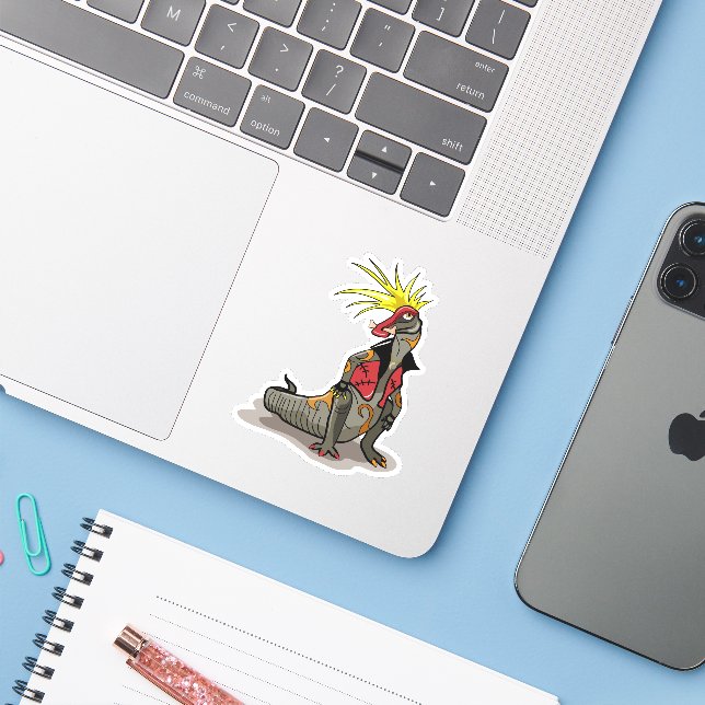 Adesivo Hadrosaurus Dinossaur Vestido Como Um Punk. (Notebook com iPhone)