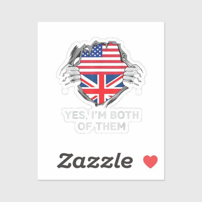 Adesivo Half American Half British USA England Flag Mens W (Folha)