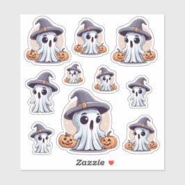 Adesivo Halloween: 10 Geister mit Kürbissen -