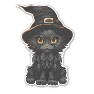 Adesivo Halloween Black Cat Bruxa Hat
