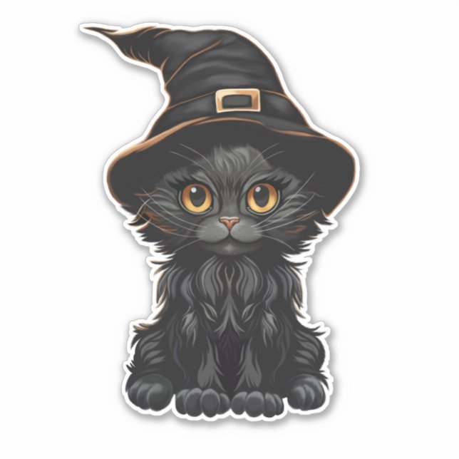 Adesivo Halloween Black Cat Bruxa Hat (Frente)