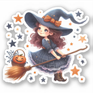 Adesivo Halloween - Bruxinha Bonita e sua Vassoura