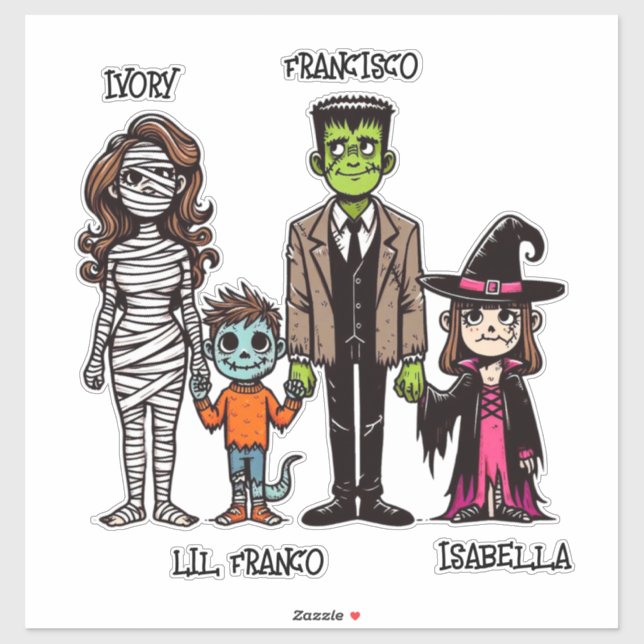 Adesivo Halloween da Família Personalizada Bonita e Spooky (Folha)