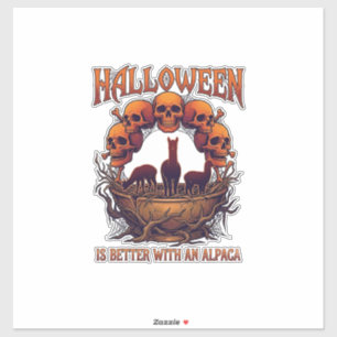 Adesivo Halloween É Melhor Alpaca Crânios Laranja Teia de