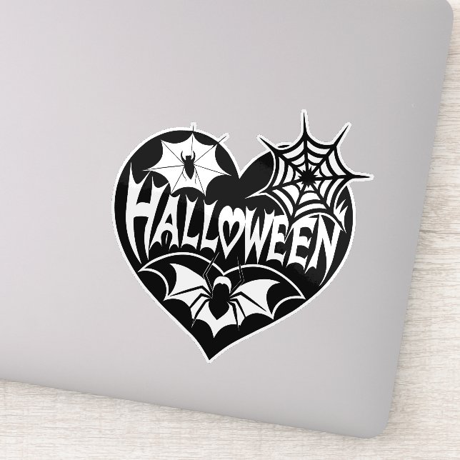 Adesivo Halloween Heart, Black Heart Shape, Spider Web (Detalhe)