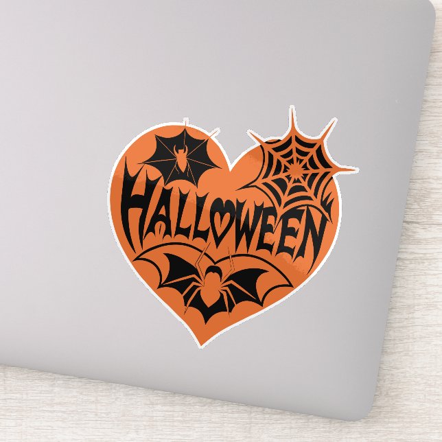 Adesivo Halloween Heart, Orange Heart Shape, Spider Web (Detalhe)