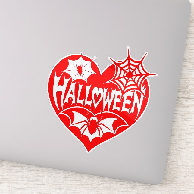 Adesivo Halloween Heart, Red Heart Shape, Spider Web (Detalhe)
