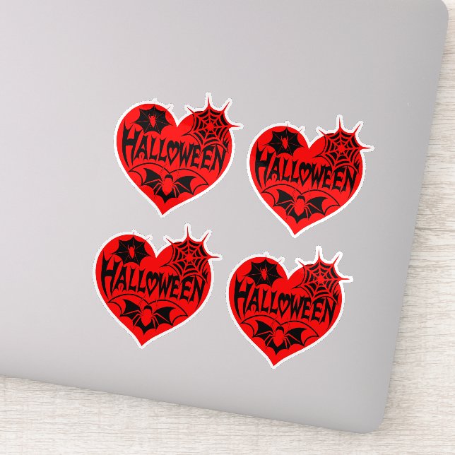 Adesivo Halloween Heart, Red Heart Shape, Spider Web (Detalhe)