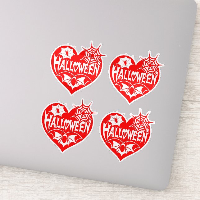 Adesivo Halloween Heart, Red Heart Shape, Spider Web (Detalhe)